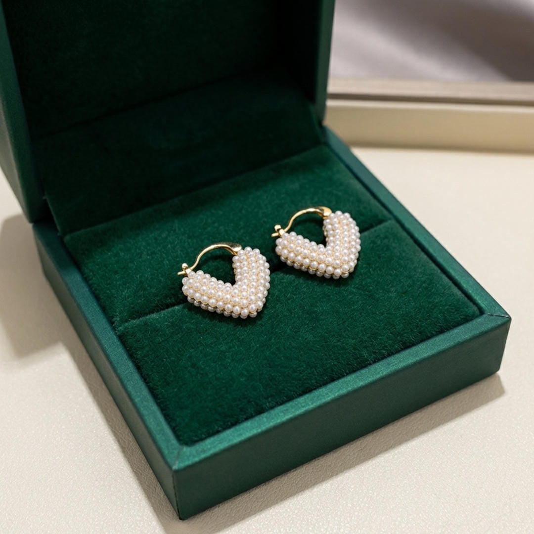 Pendientes Huggie de Corazón con Cuentas