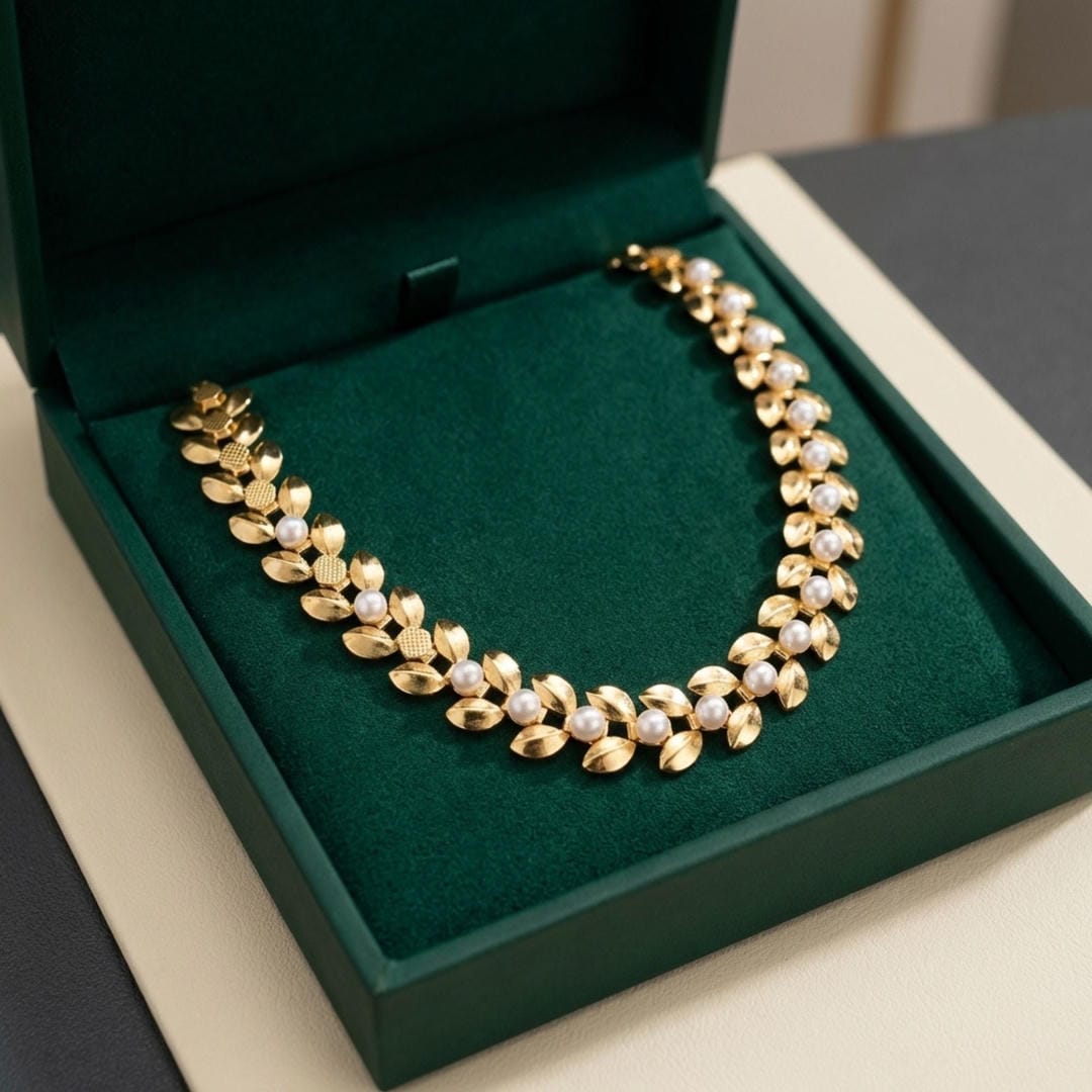 Collar de eslabones de hojas de perlas