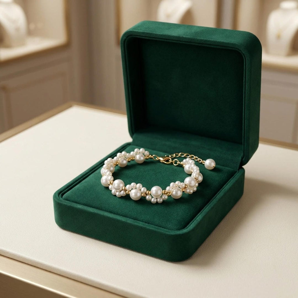 Pulsera de cadena con racimo de perlas y flores