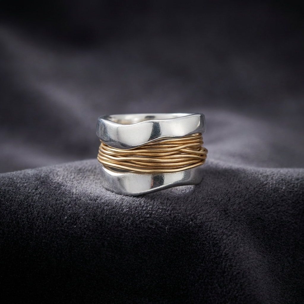 Anillo de plata con hilos de oro