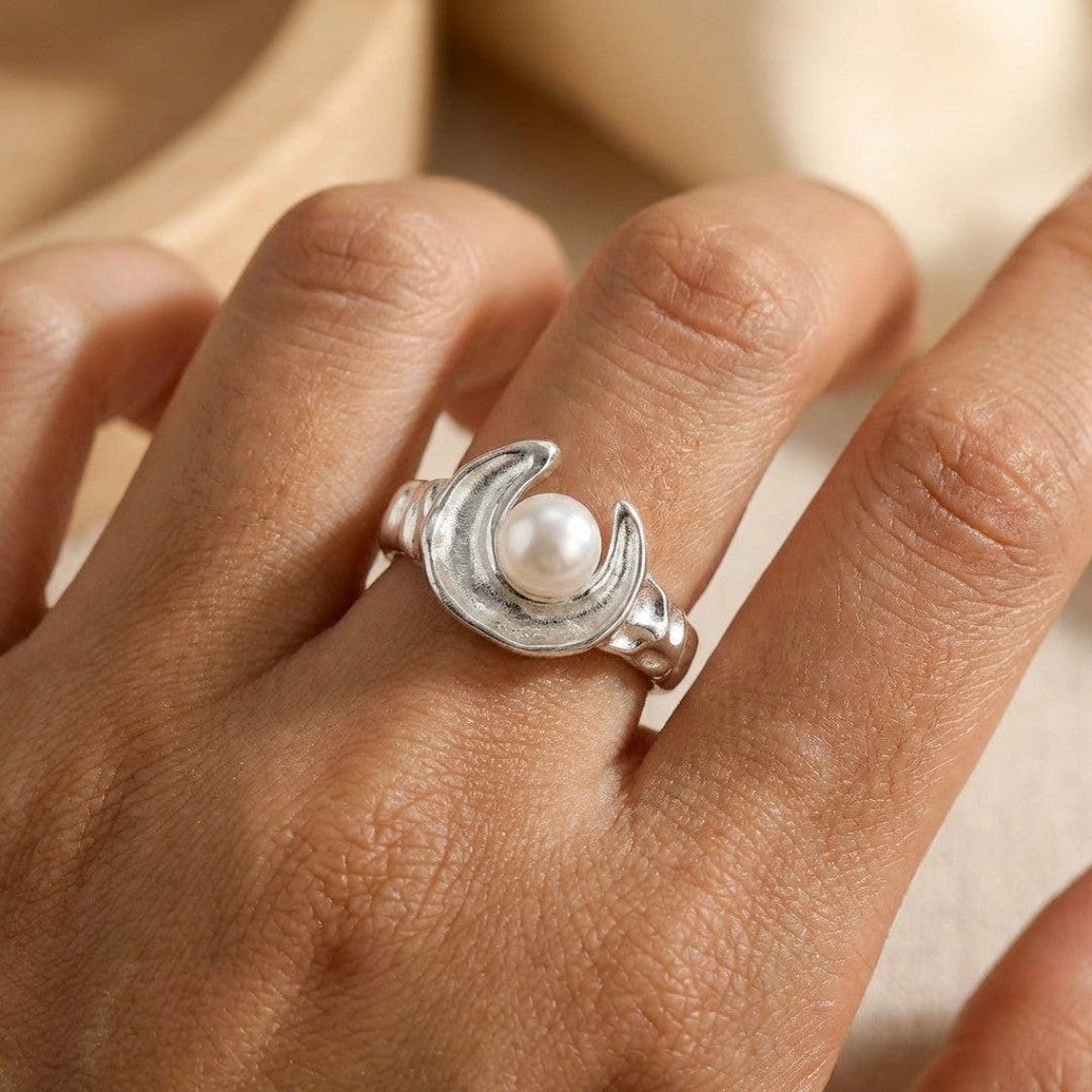 Anillo Ajustable Plata Órbita Perla