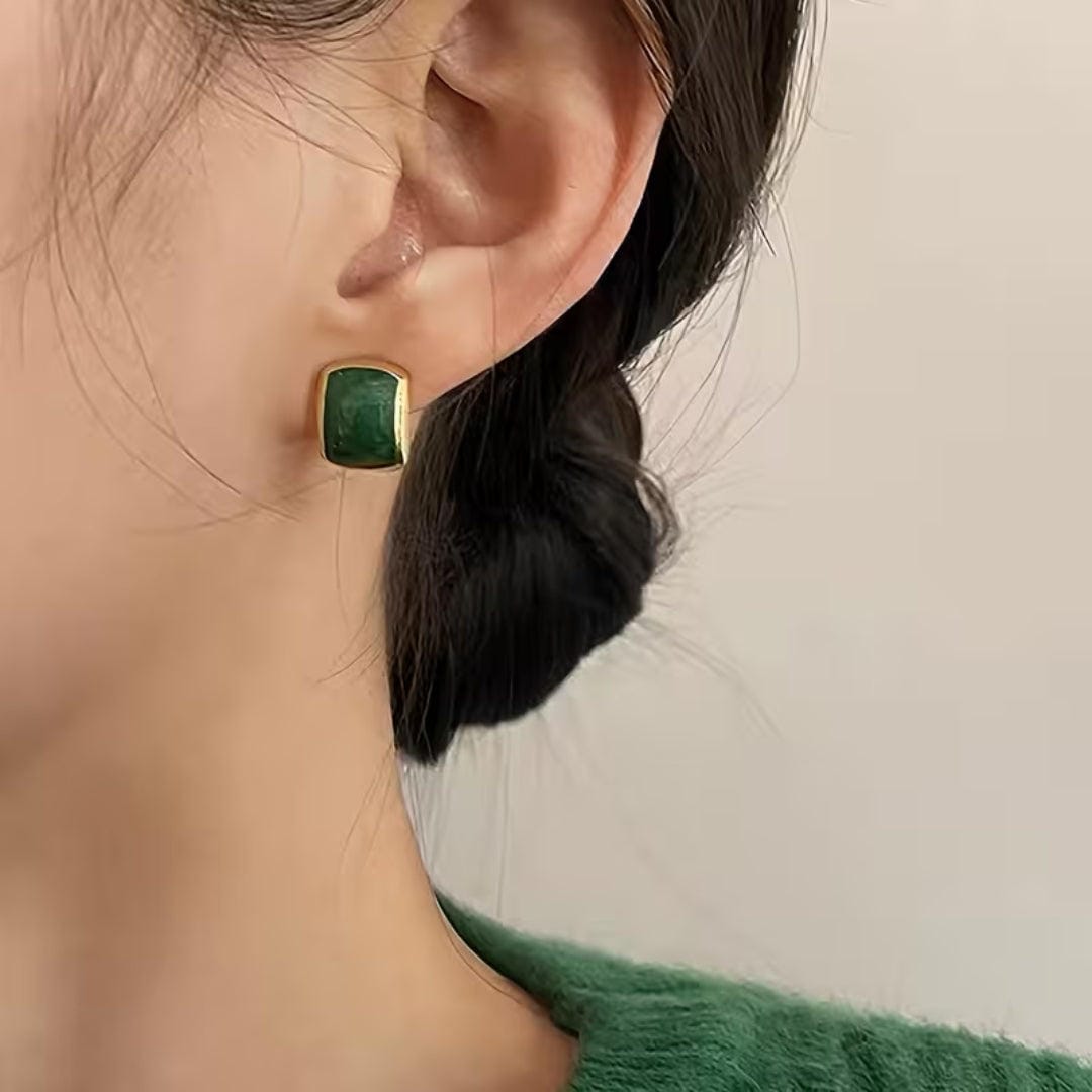 Pendientes de Tachuela Rectangulares de Piedra Verde