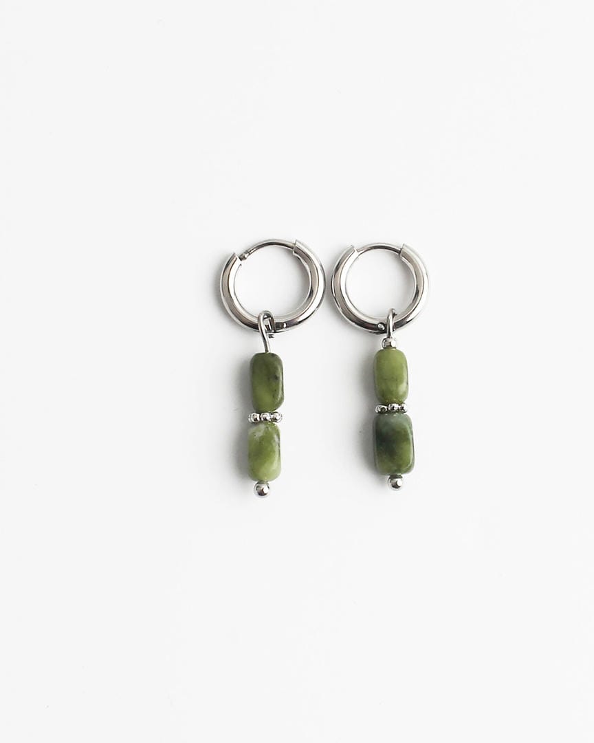 Preciosos Pendientes Colgantes con Doble Gema Verde