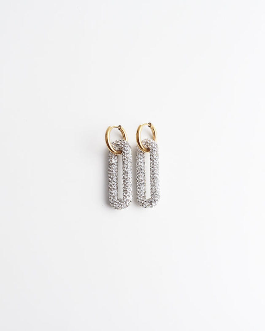Pendientes de aro con eslabones rectangulares de pavé