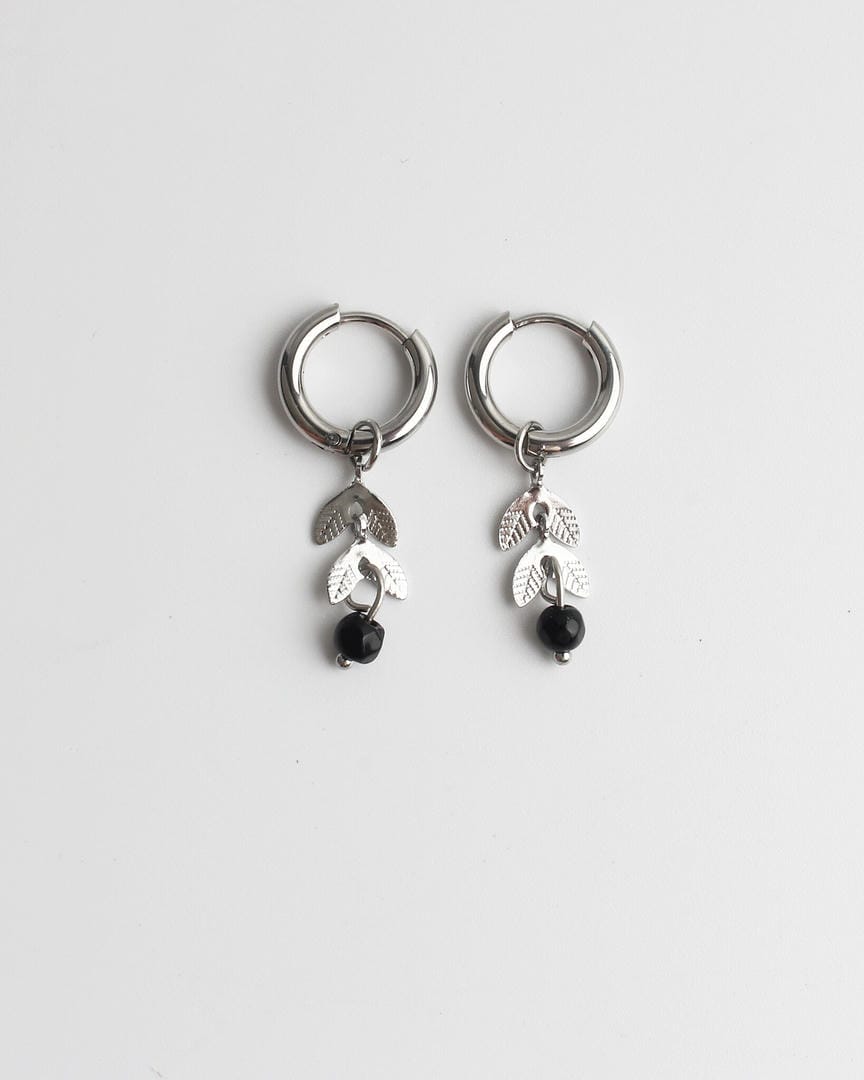 Aretes de aro con piedra hoja