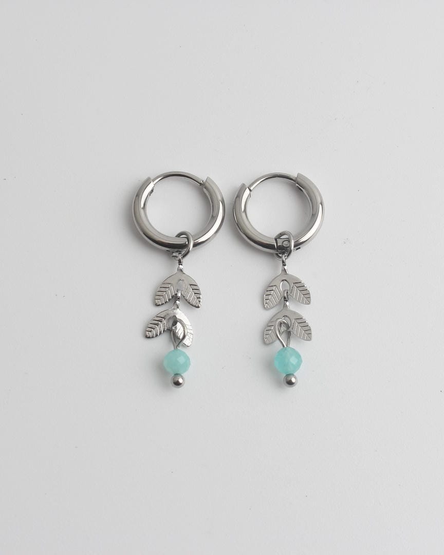 Aretes de aro con piedra hoja