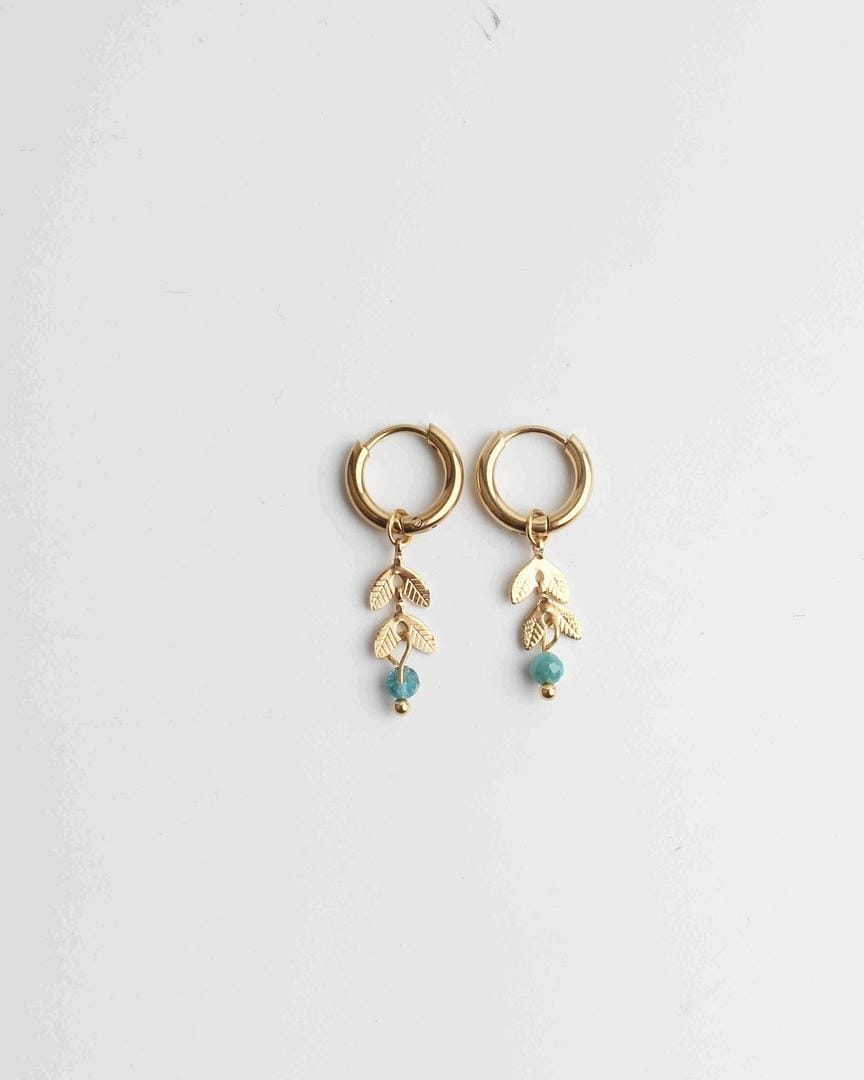 Aretes de aro con piedra hoja