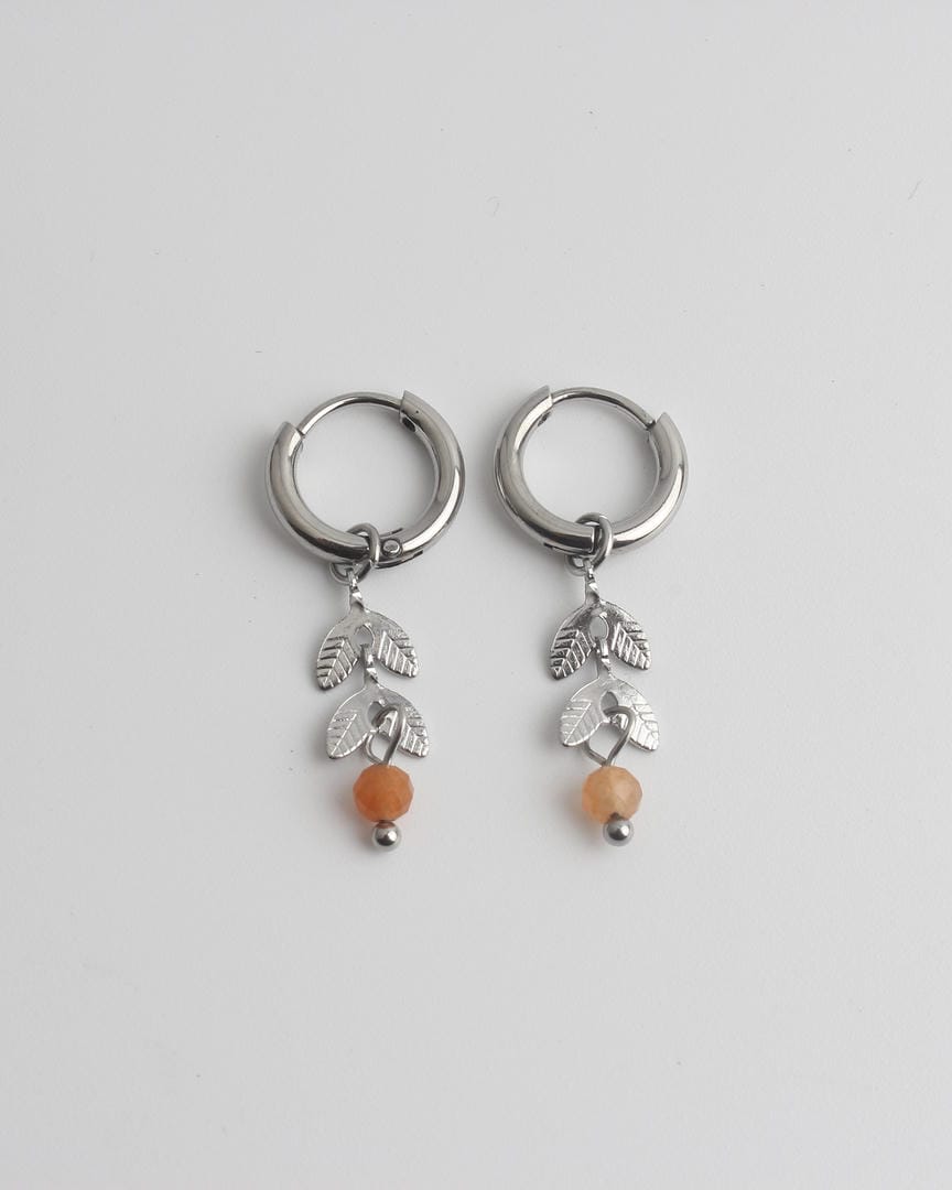 Aretes de aro con piedra hoja