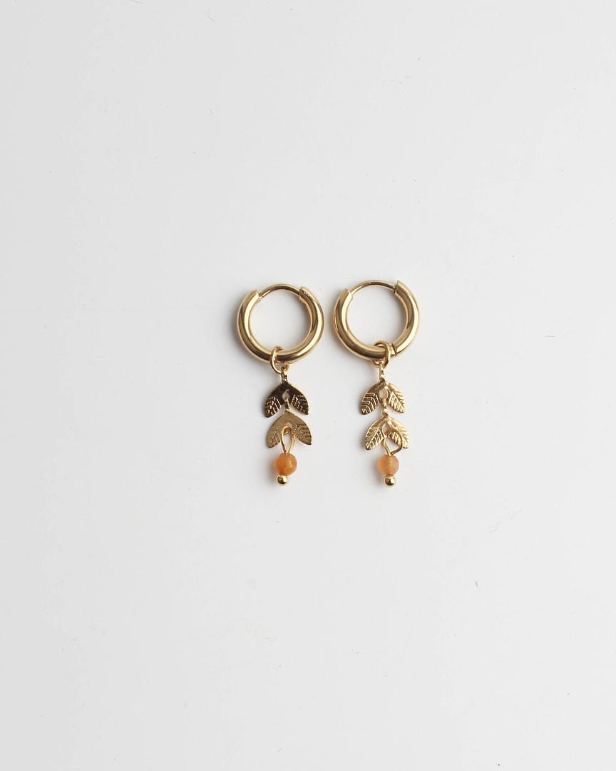 Aretes de aro con piedra hoja