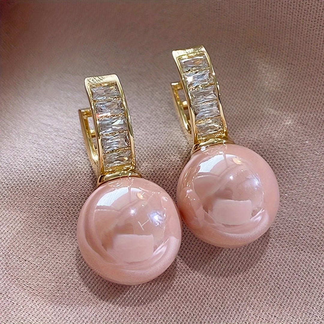 Aretes Abrazadera con Baguettes Perla Rosa