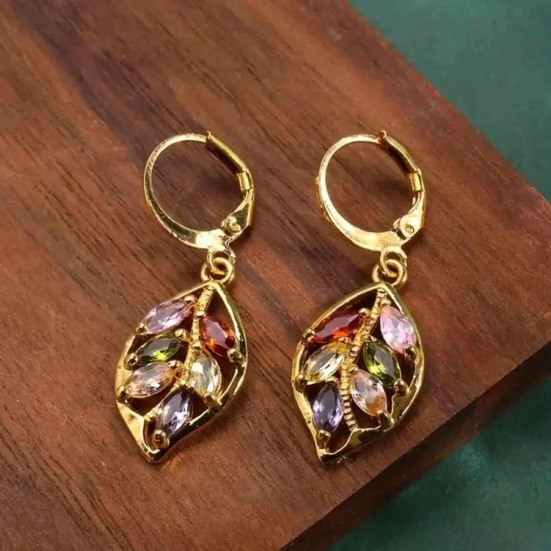 Pendientes vintage de hojas de oro de colores