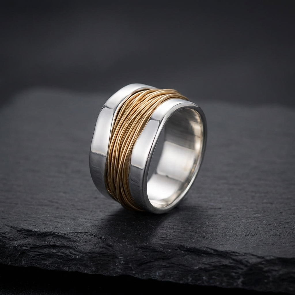 Anillo de plata con hilos de oro