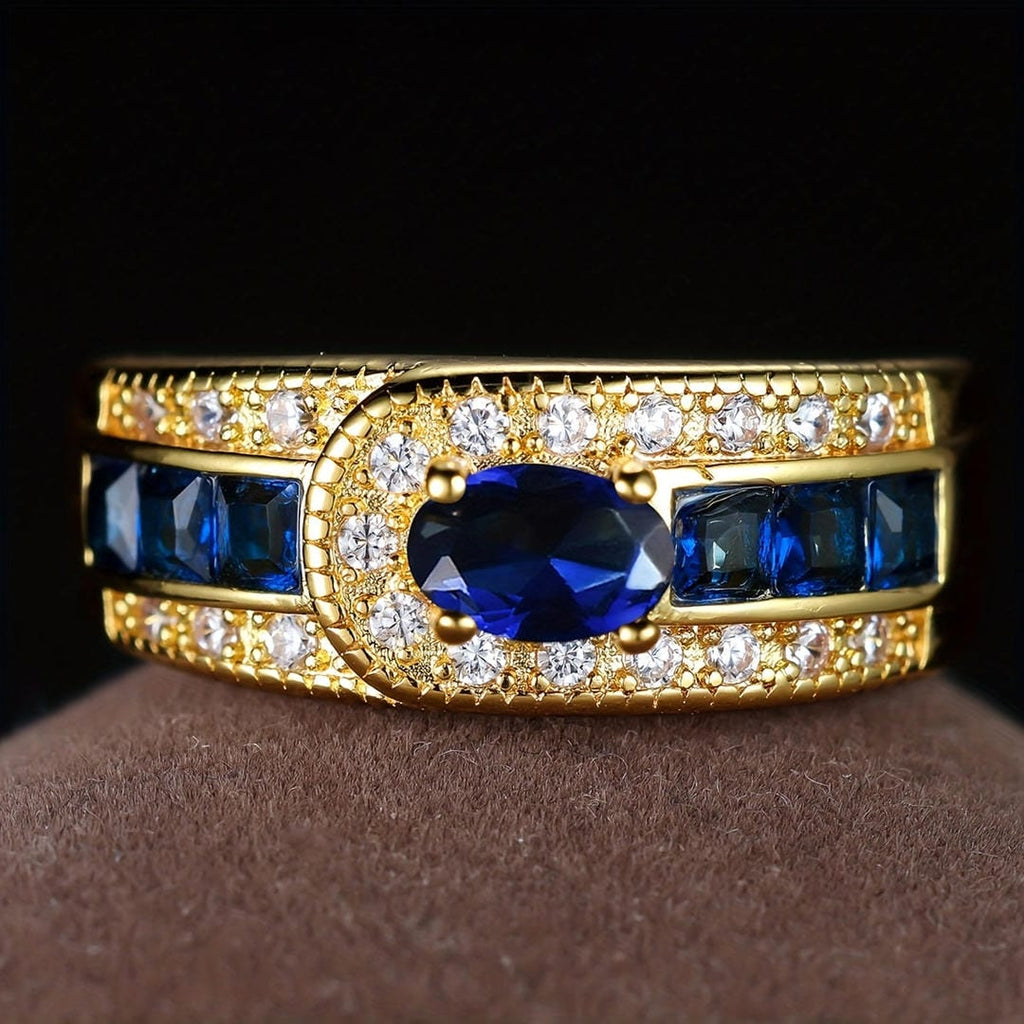Anillo de Zafiro Sello Real Dorado