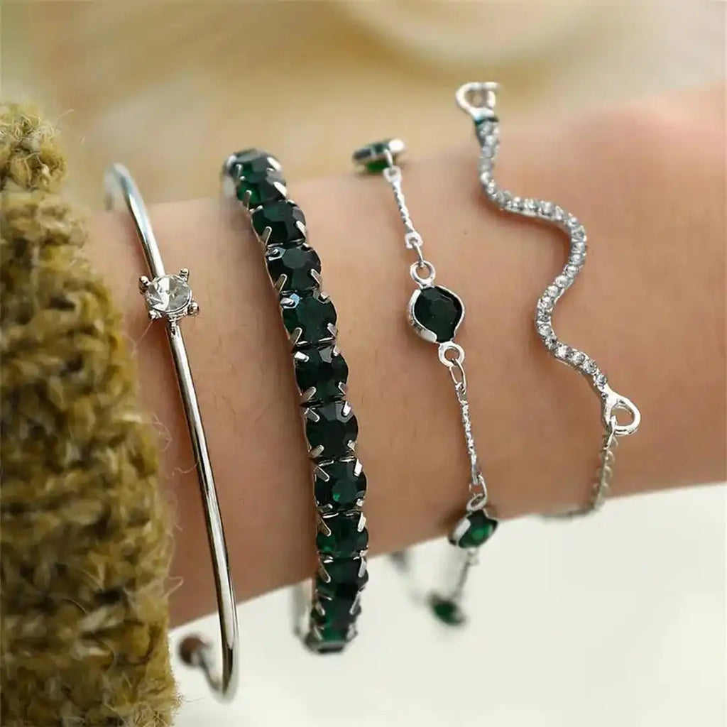 Juego de pulseras de piedras preciosas verdes