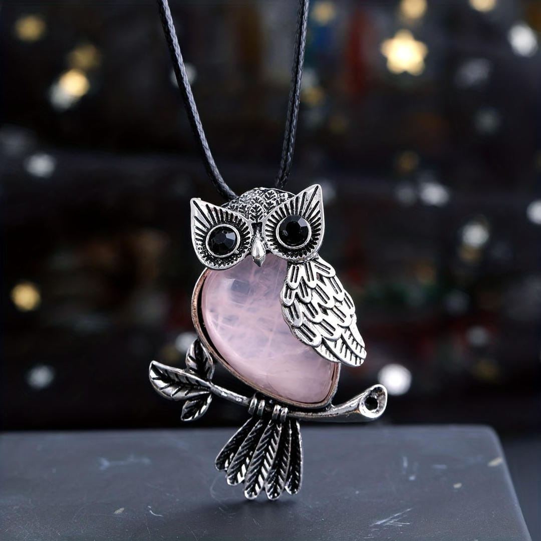 Collar de búho de plata con gema