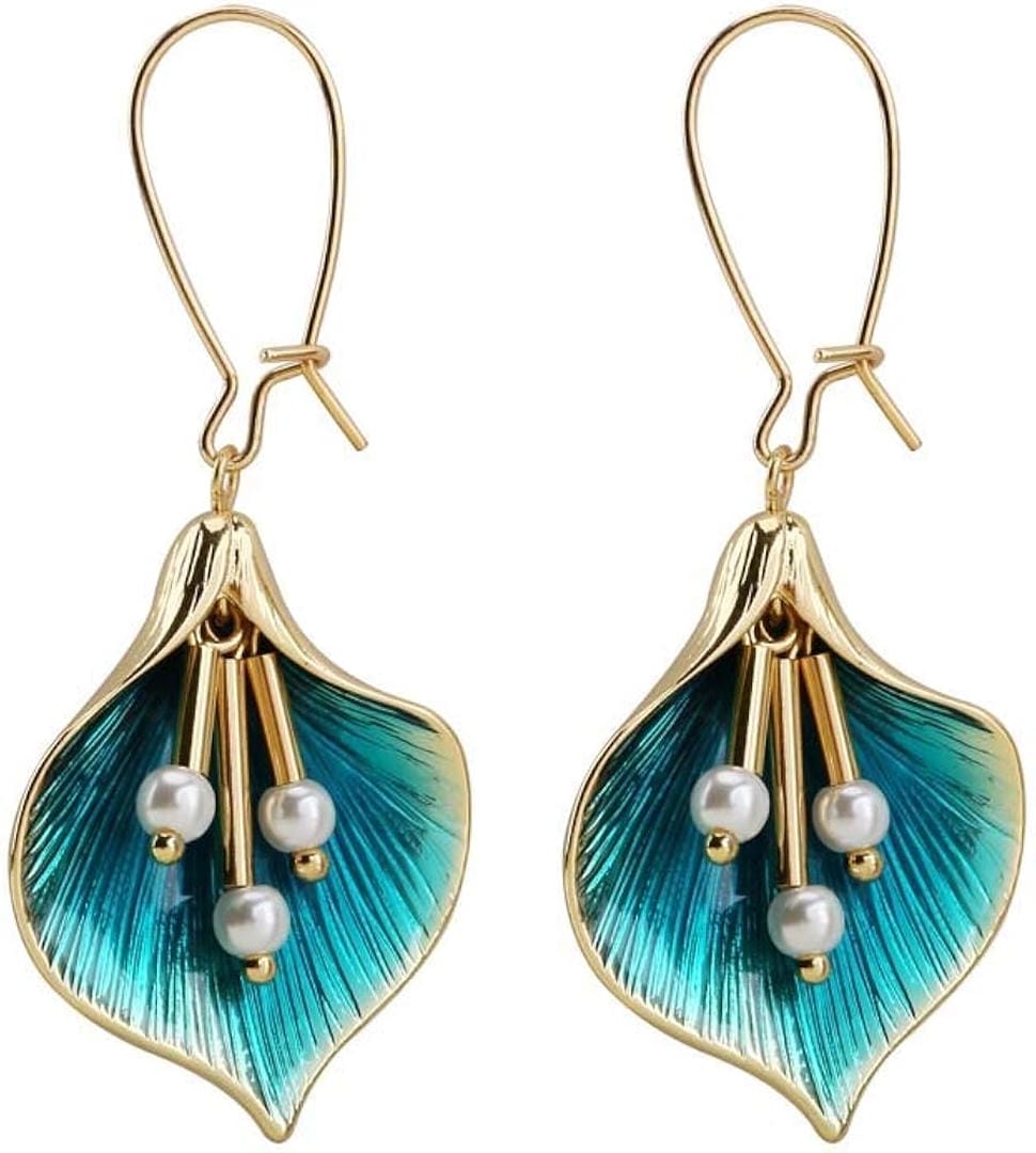 Pendientes vintage de loto azul y plata