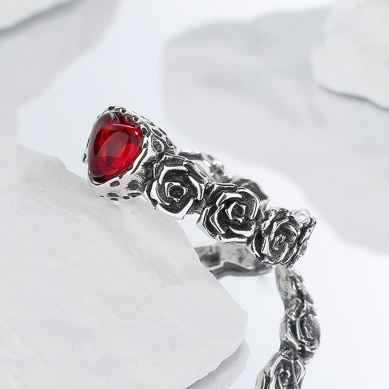 Anillo de Plata Vintage Corazón Rosa