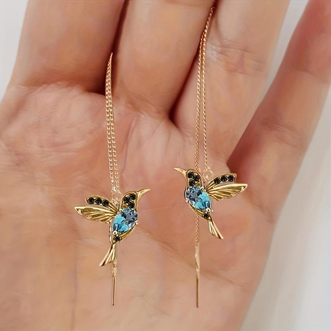 Pendientes Enhebrados Colibrí Gema