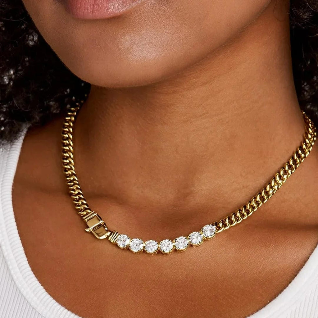 Collar Dazzling Crystals con eslabones dorados