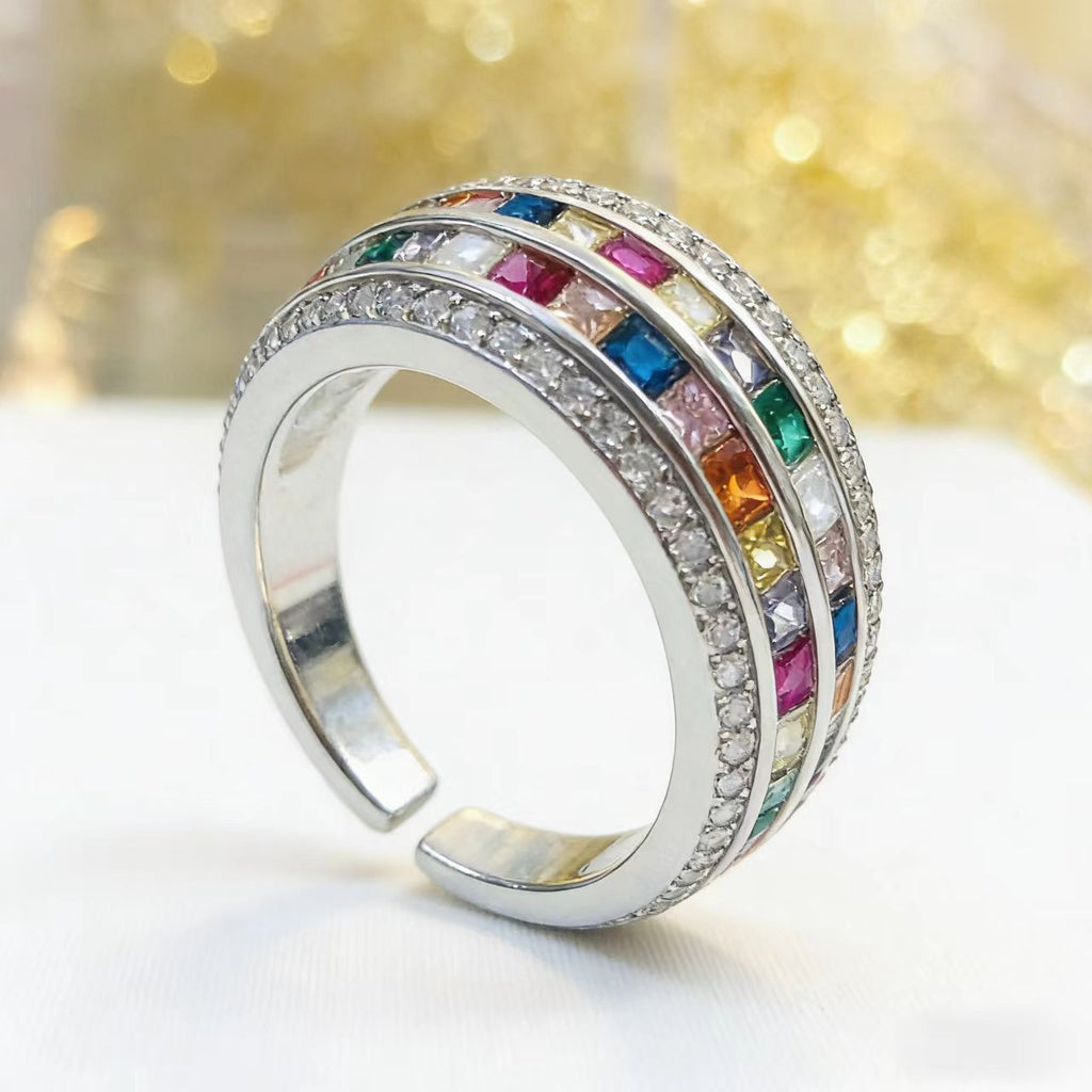 Anillo elegante de piedra arcoíris