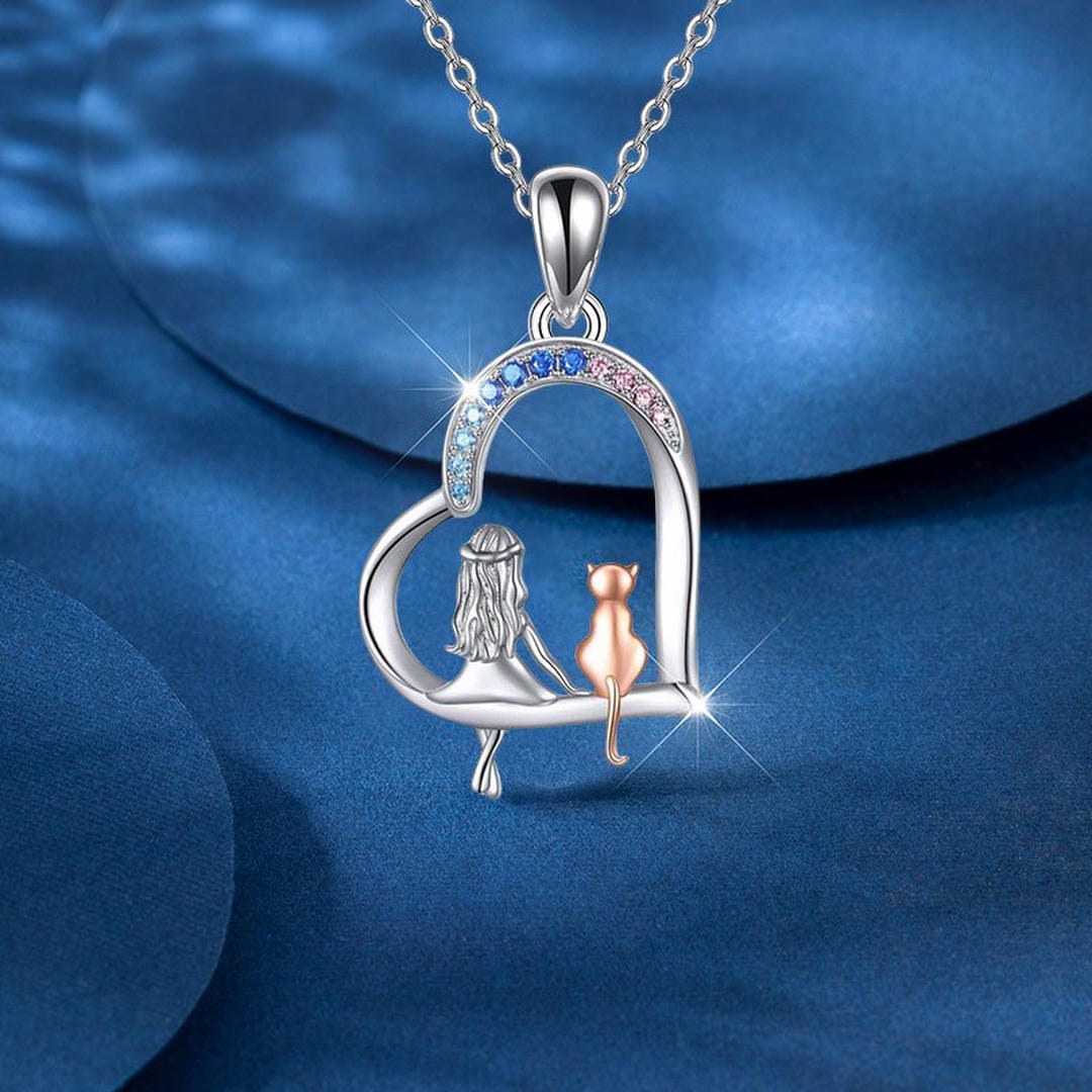 Collar con colgante de corazón arcoíris para niña y gato