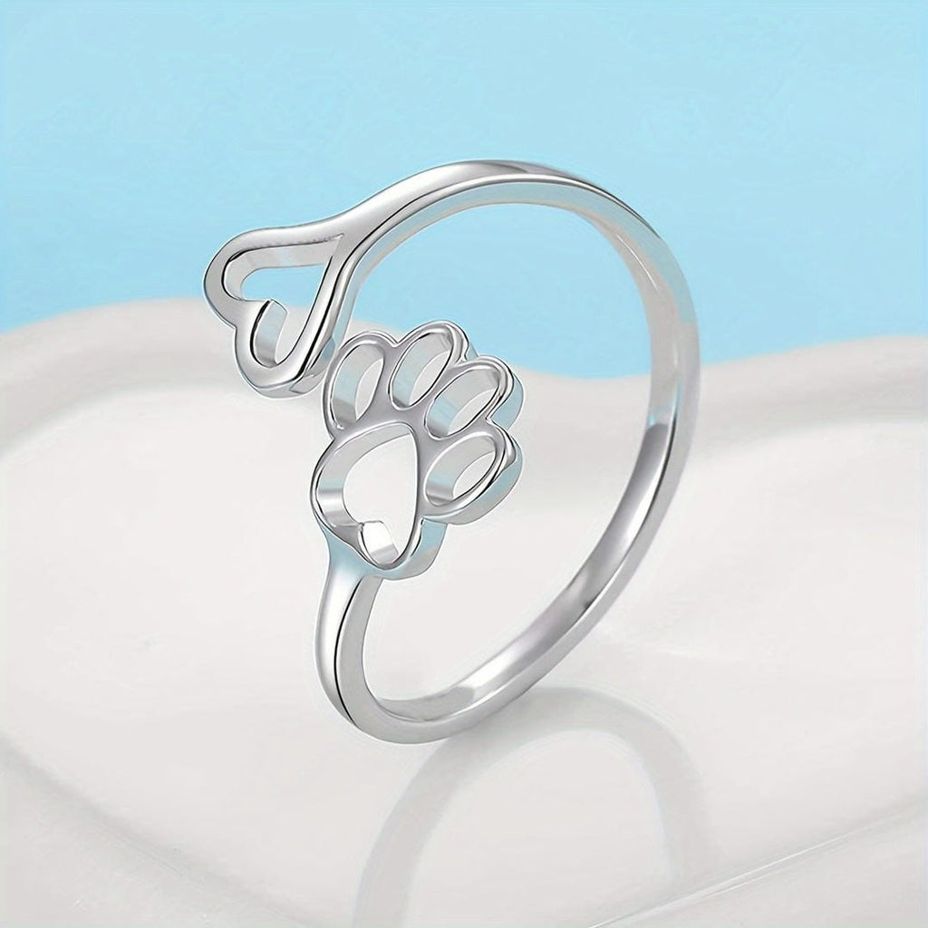 Anillo Ajustable de Huella de Perro y Corazón