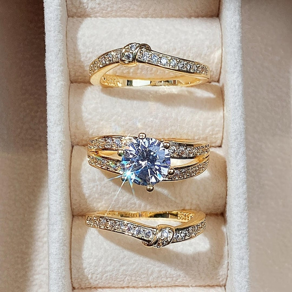 Conjunto de anillos de pavé redondos