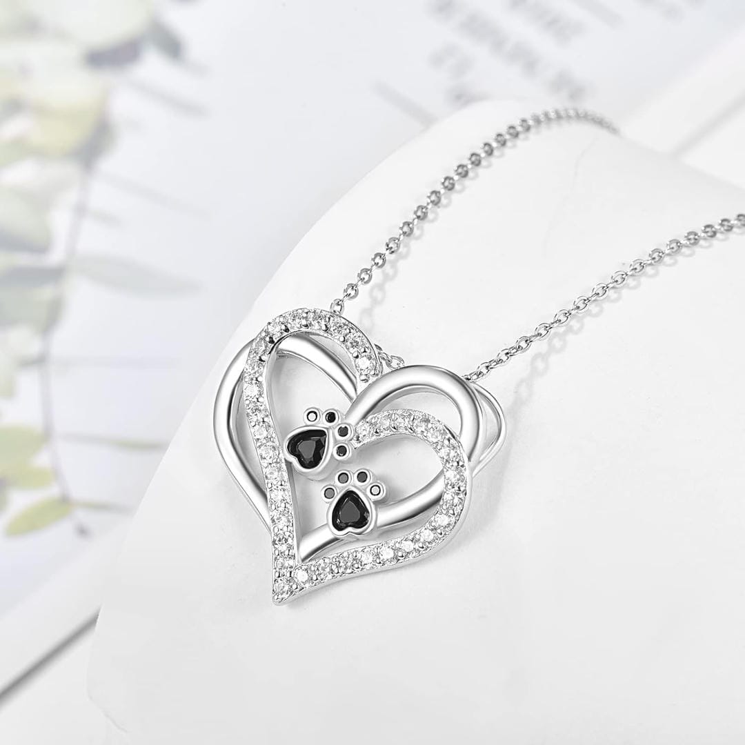 Collar de circonita con corazón y huella de perro