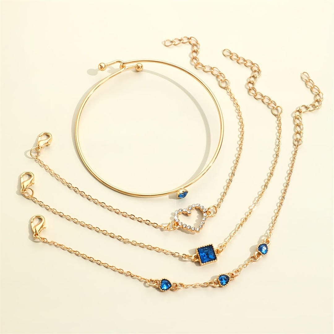 Juego de pulseras Sapphire Golden Hearts