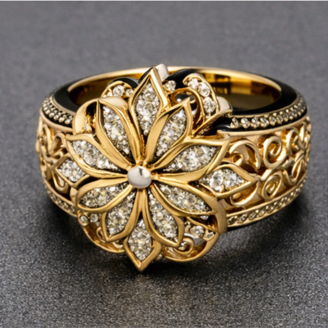 Anillo Flor Dorada Ornamentada