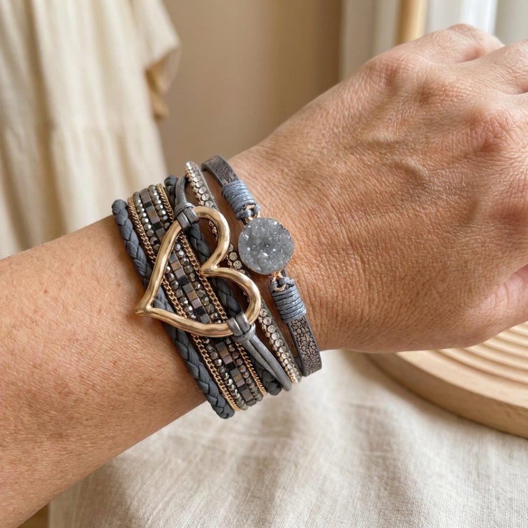 Pulsera de cuero multicapa bohemia