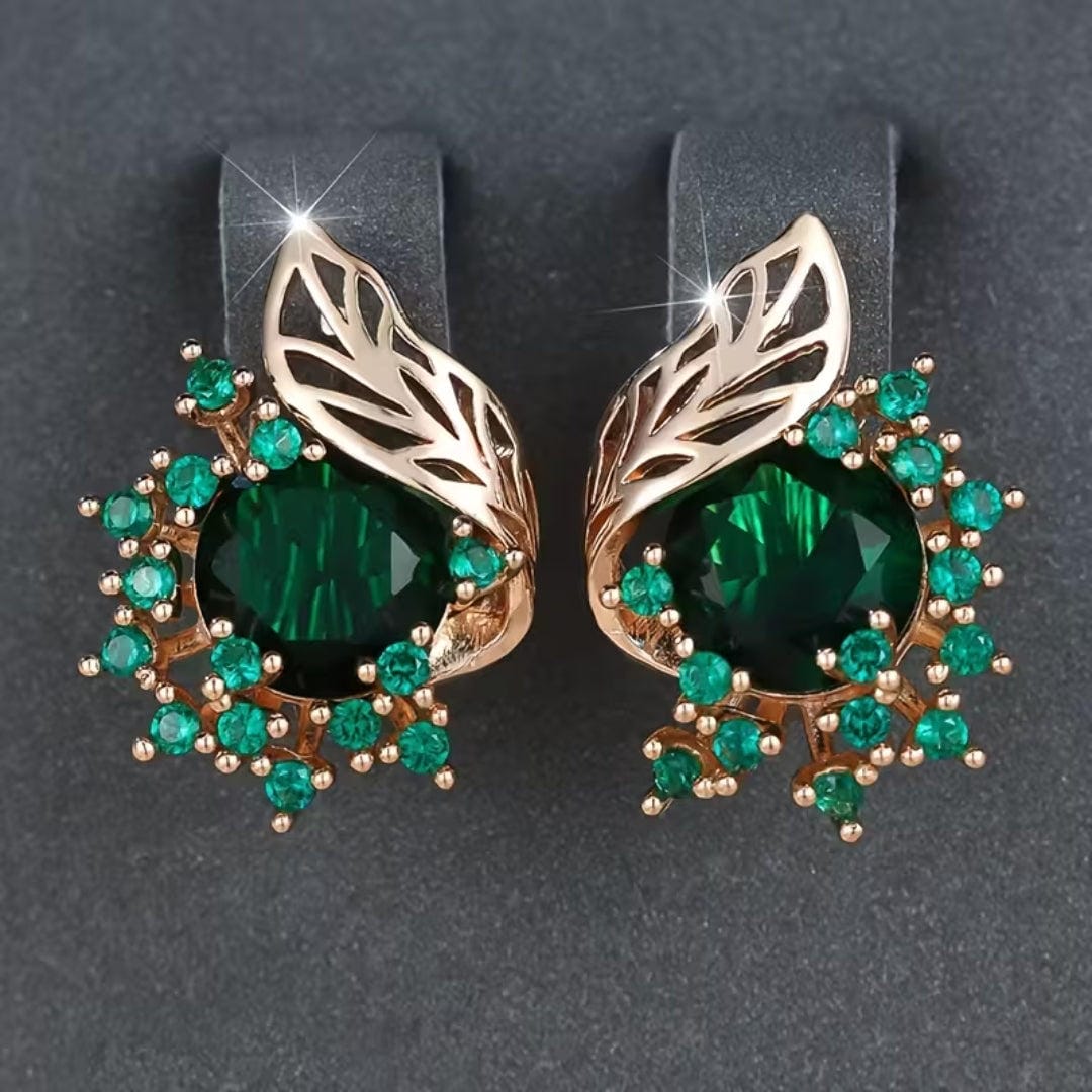 Pendientes de Racimo de Hojas Esmeralda