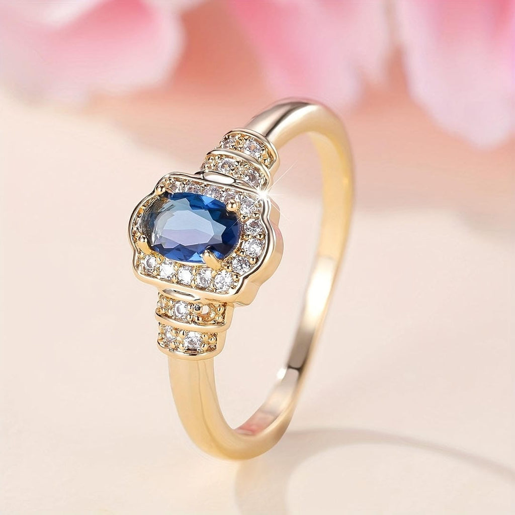 Anillo de cristal con halo de zafiro de reliquia familiar