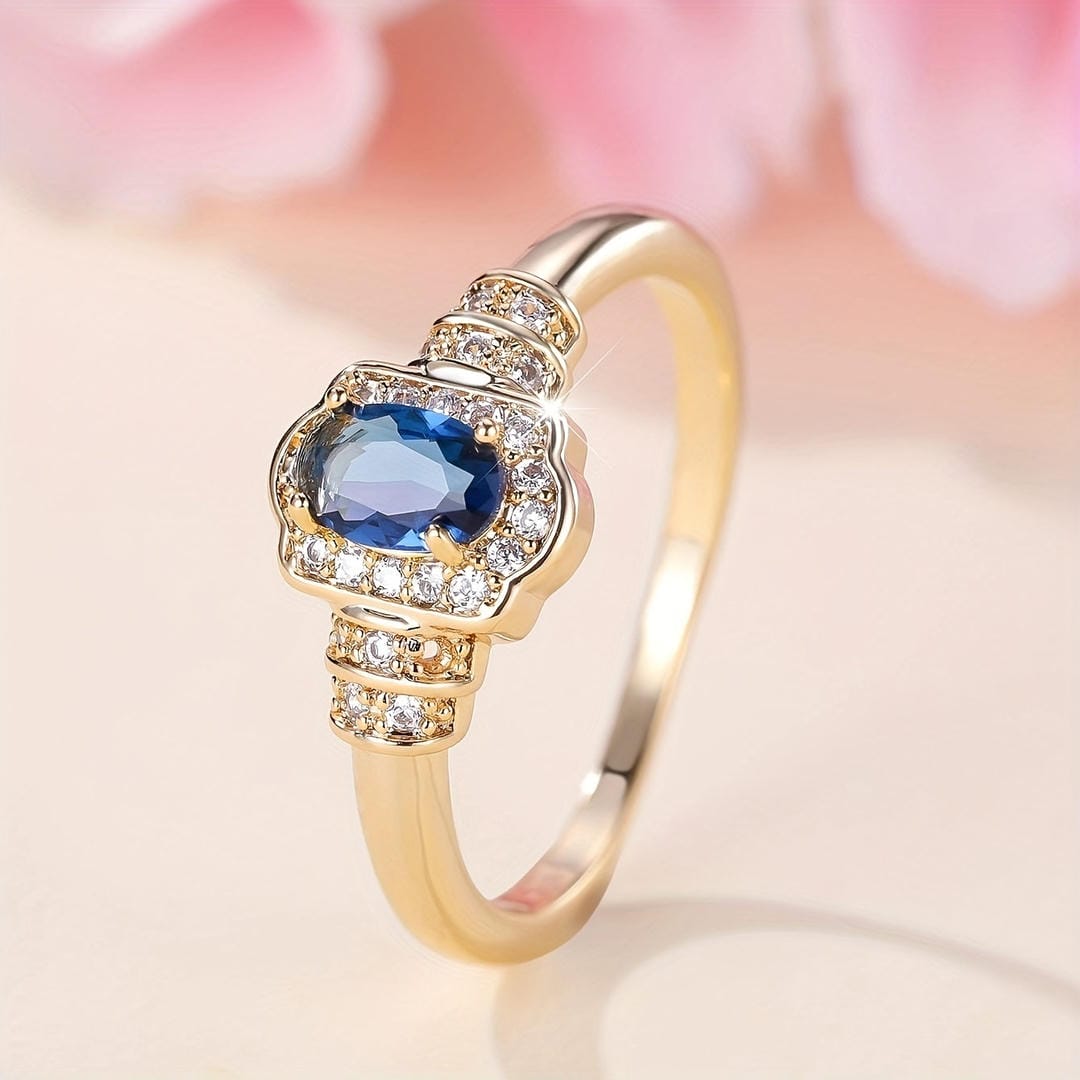 Anillo de cristal con halo de zafiro de reliquia familiar