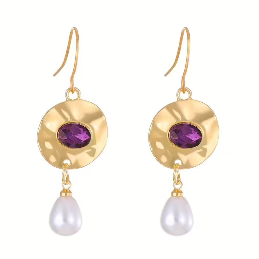 Pendientes de perlas con circonita morada