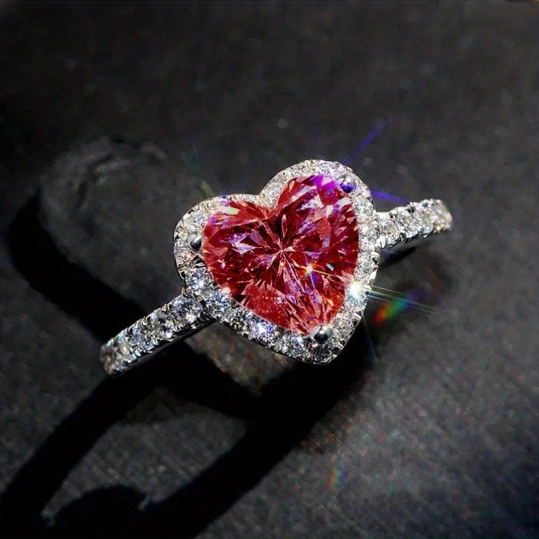 Anillo de cristal Halo Corazón Carmesí