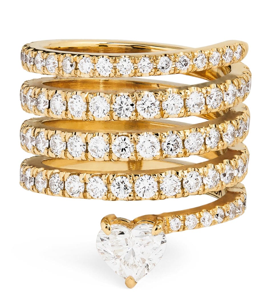 Anillo Envolvente de Corazón de Circonita y Oro Antiguo