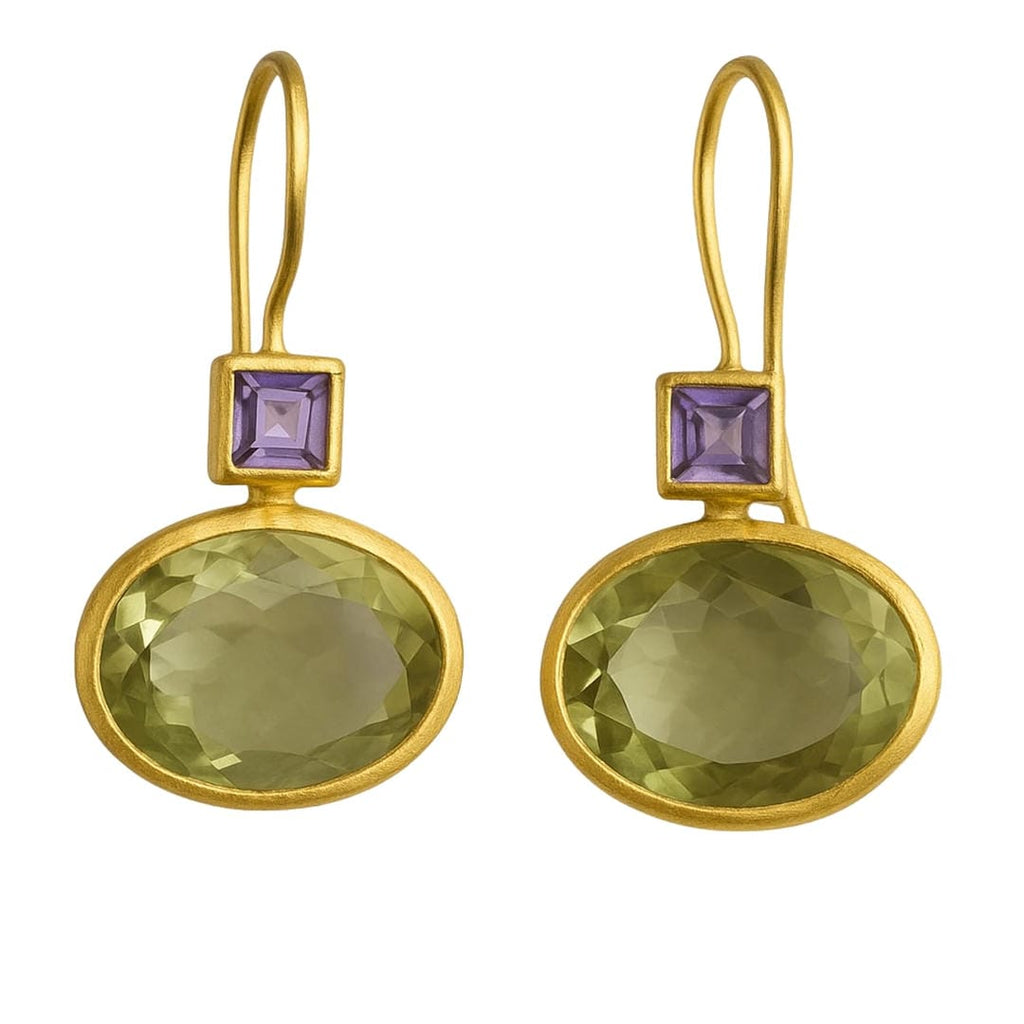 Pendientes vintage de cristal verde y dorado