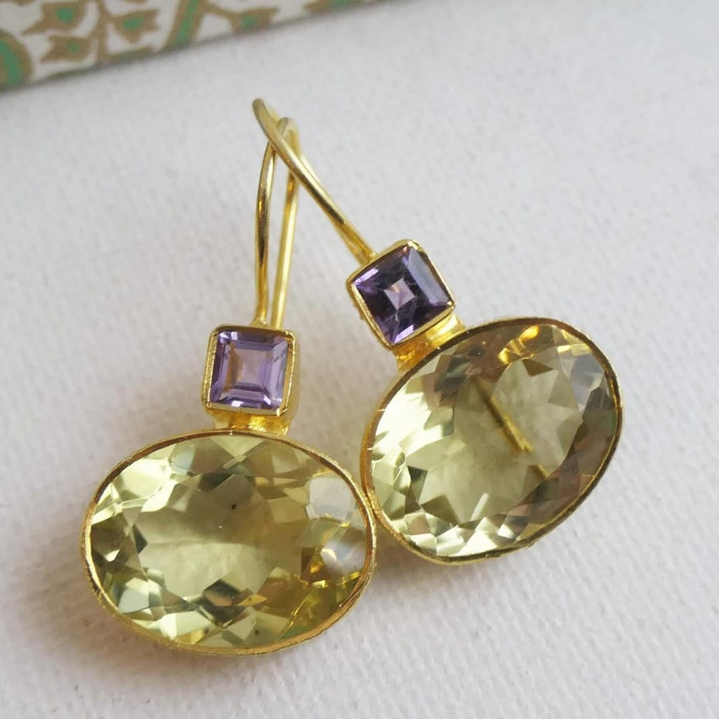 Pendientes vintage de cristal verde y dorado