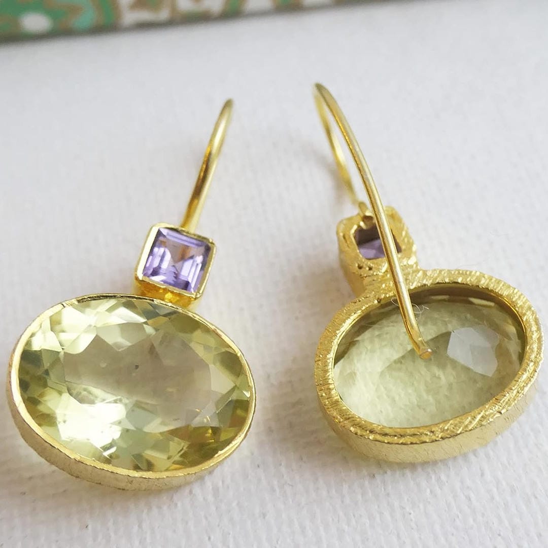 Pendientes vintage de cristal verde y dorado