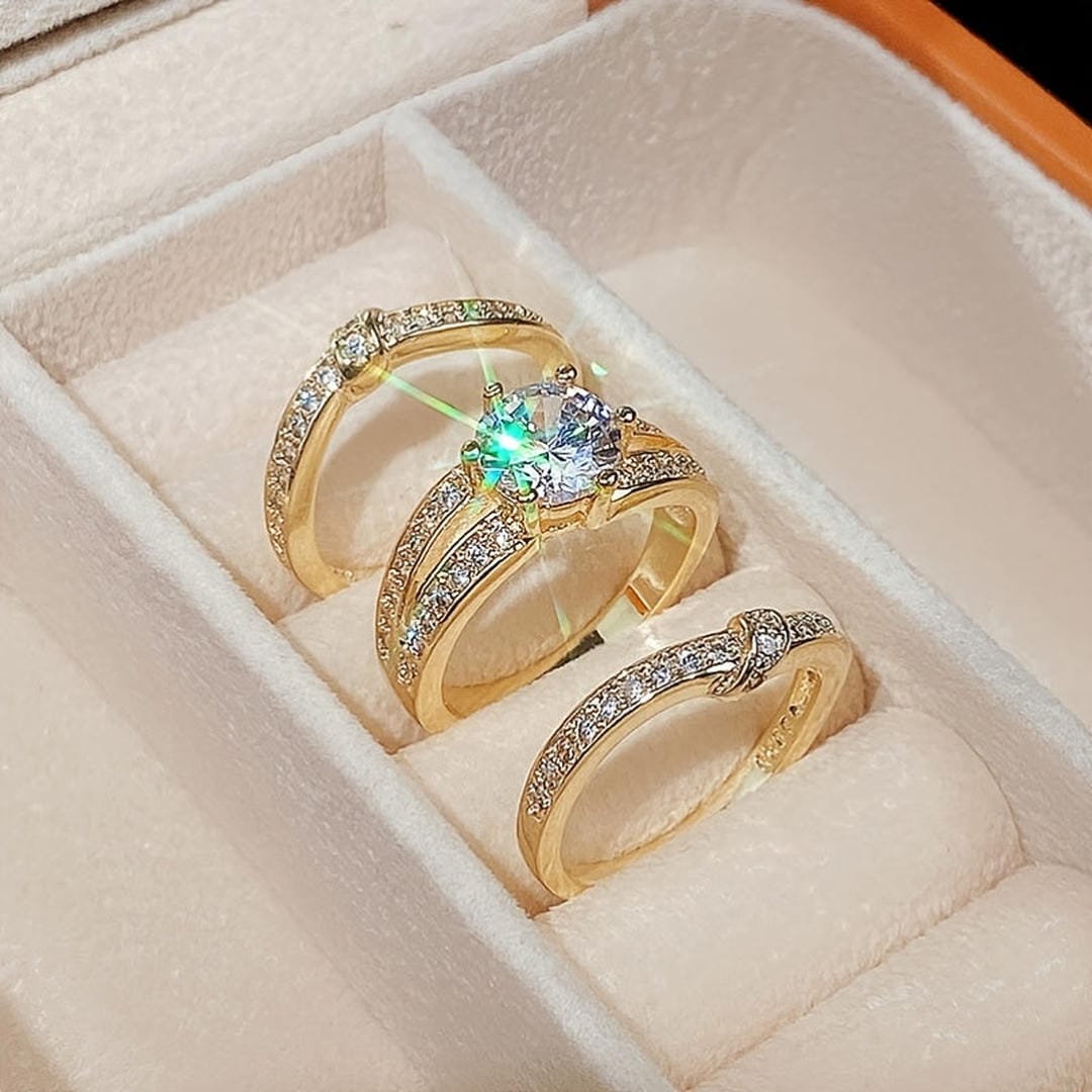 Conjunto de anillos de pavé redondos