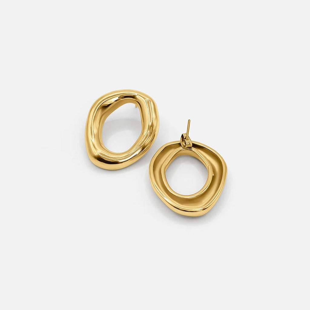Elegantes Pendientes Curvos Ovalados Abiertos de Oro