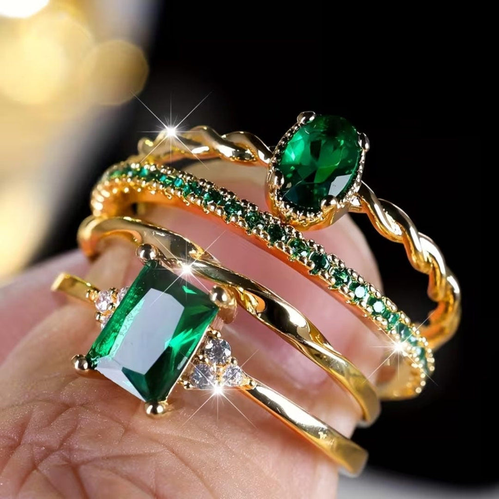 Anillo Trío Apilable Esmeralda