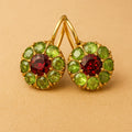 Aretes retro redondos de cristal en verde y rojo