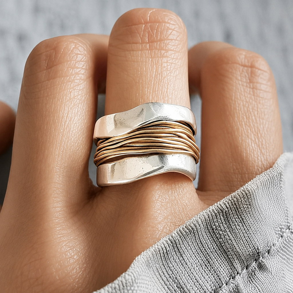 Anillo de plata con hilos de oro