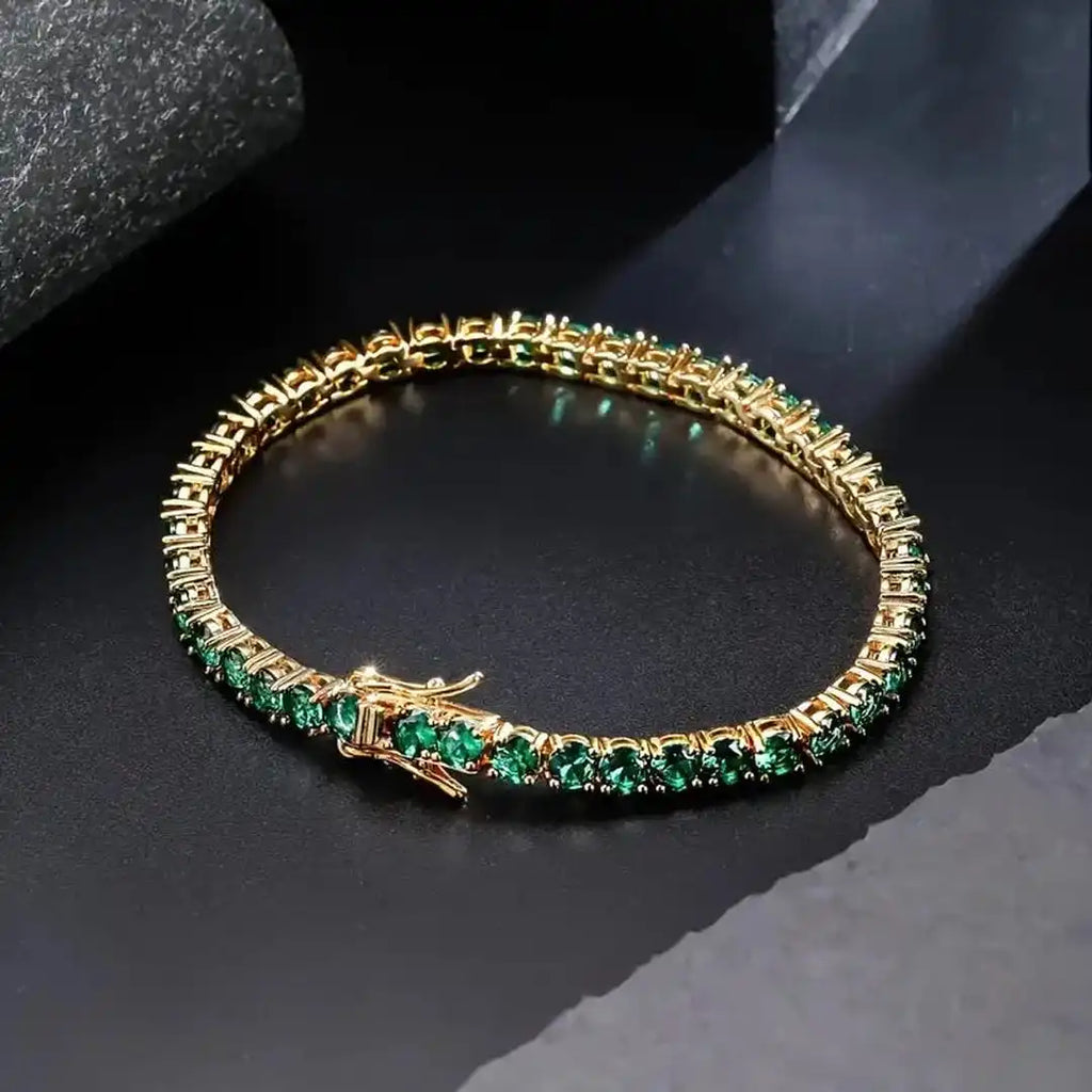 Pulsera de tenis clásica de oro con esmeraldas