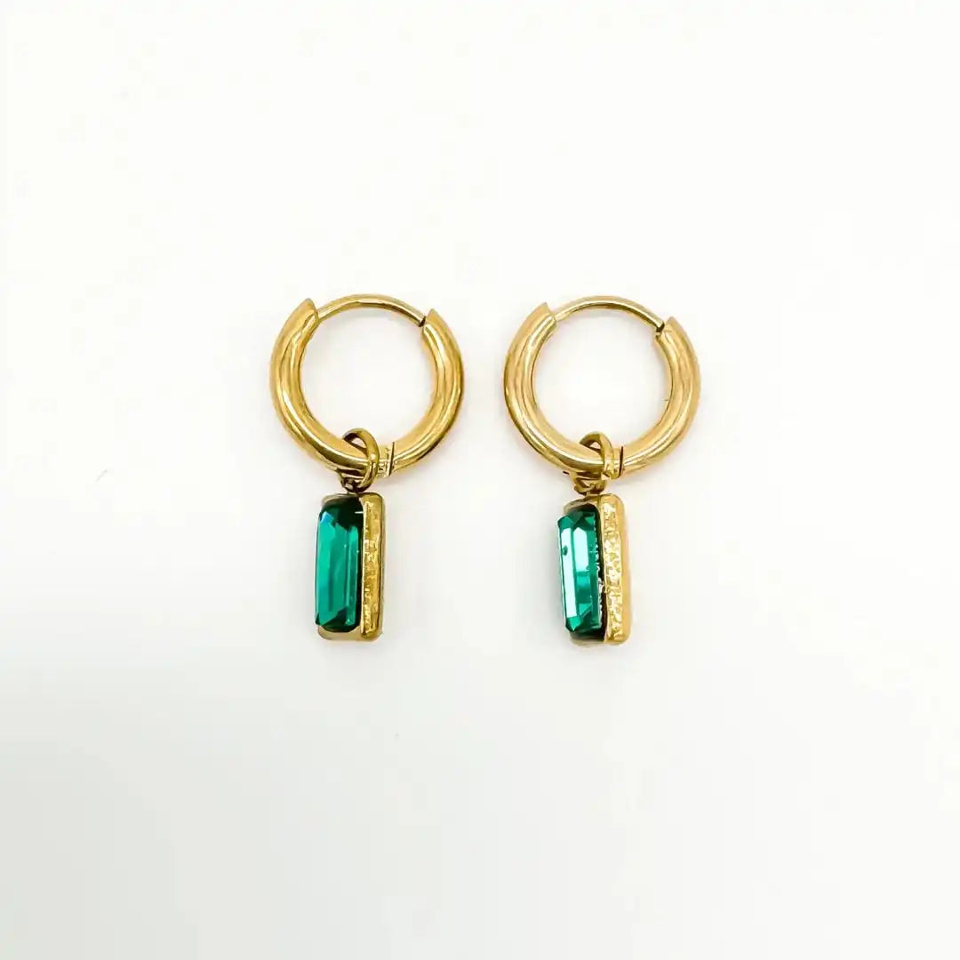 Pendientes Rectangulares Colgantes con Gema Brillante