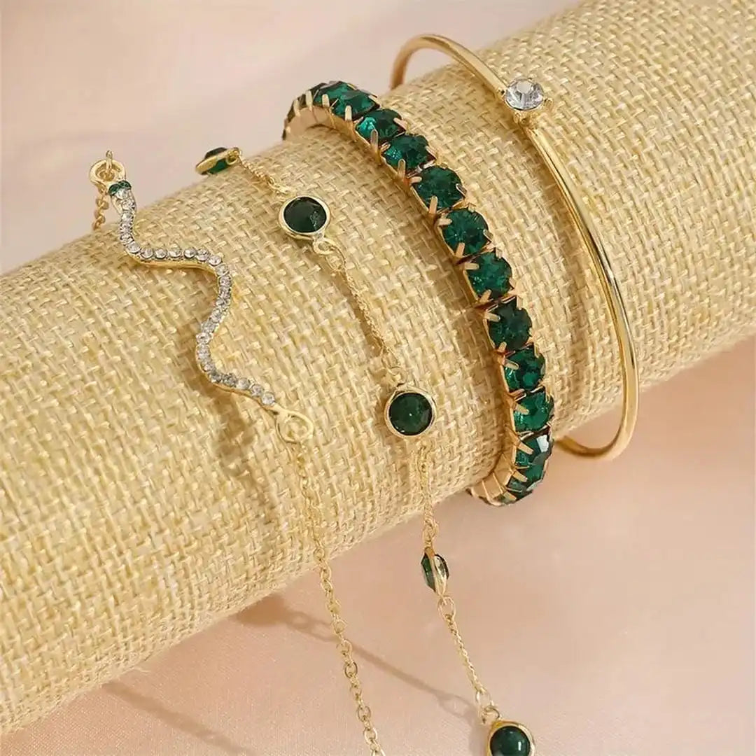 Juego de pulseras de piedras preciosas verdes