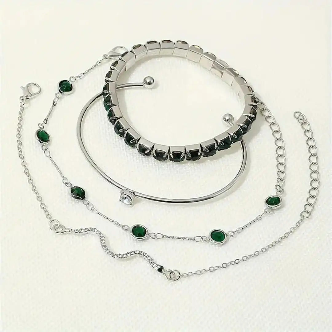 Juego de pulseras de piedras preciosas verdes