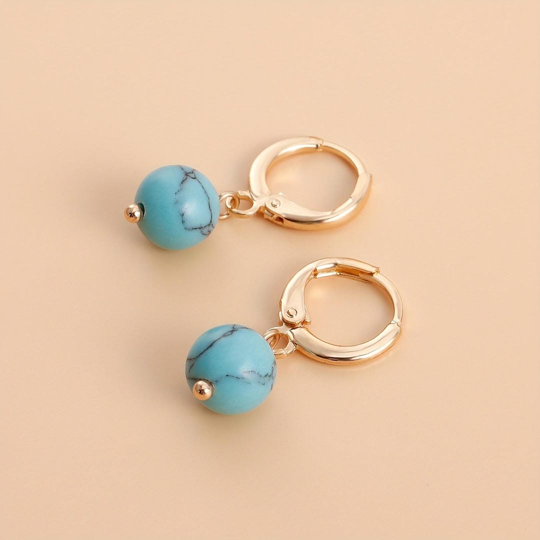 Pendientes Colgantes de Oro Turquesa Vintage